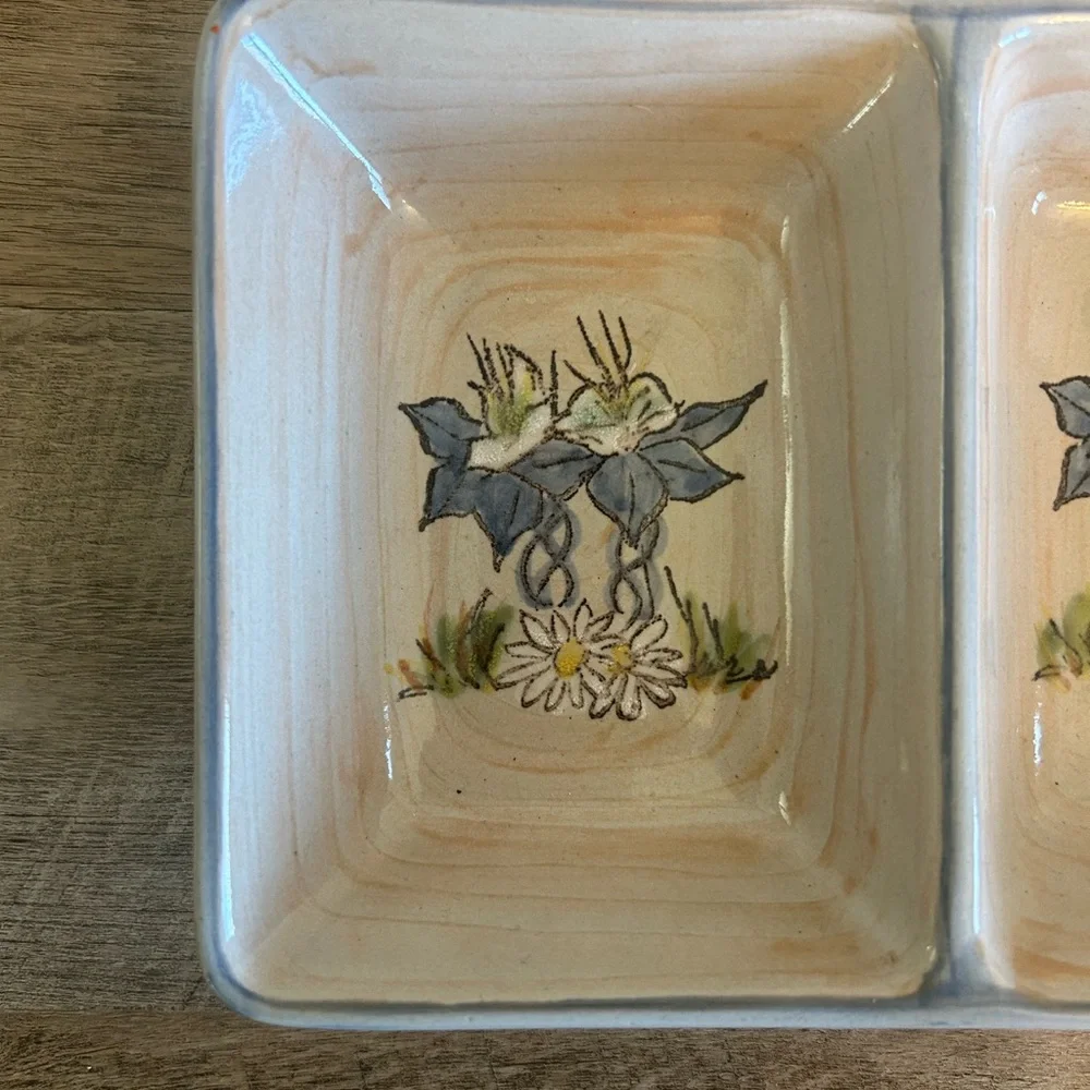 Louisville Stoneware Divided Dish - Cracker Barrel - Floral - KY, USA- Vtg‎